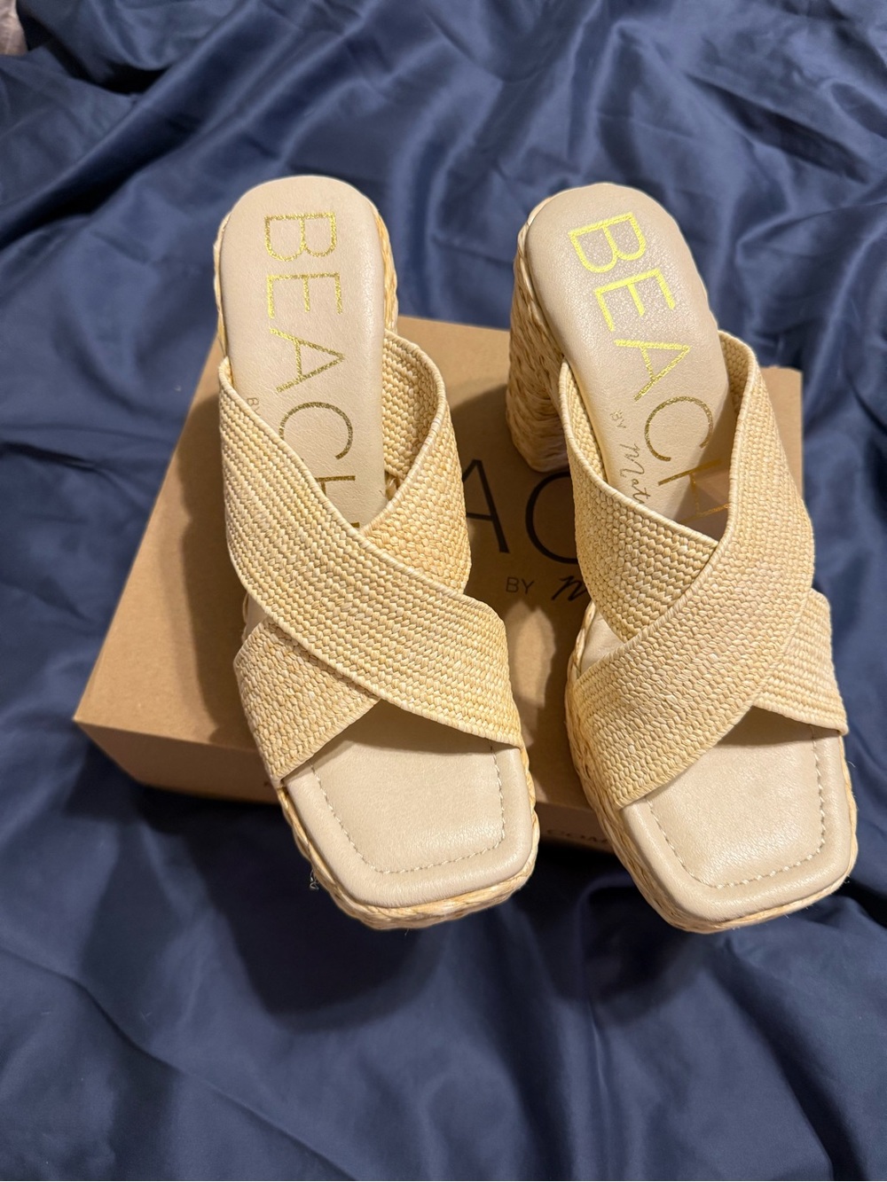 BEACH by M. Beige Woven Crisscross Wedge Sandals